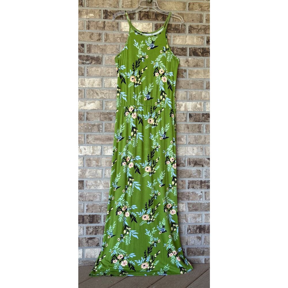 Maxi Floral Dress Sleeveless Coastal Tropical Print MEDIUM Beachy Vacation SERRA